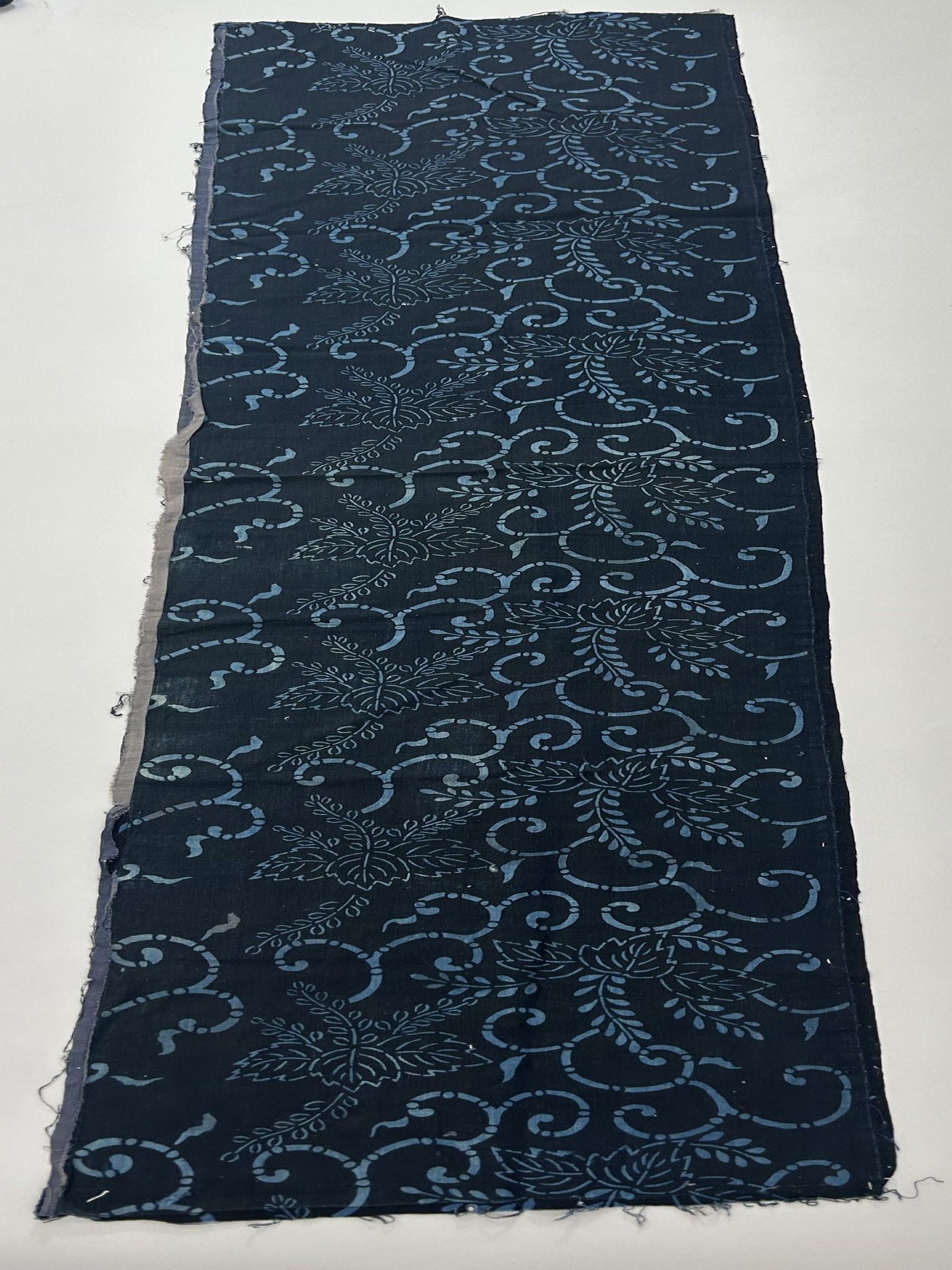 Japanese Indigo, Stencilwork Specimen: Japanese Indigo, Stencilwork Specimen, 16"l x 62.5"w Provenance: From the estate of Dr. Philip Gould , New York