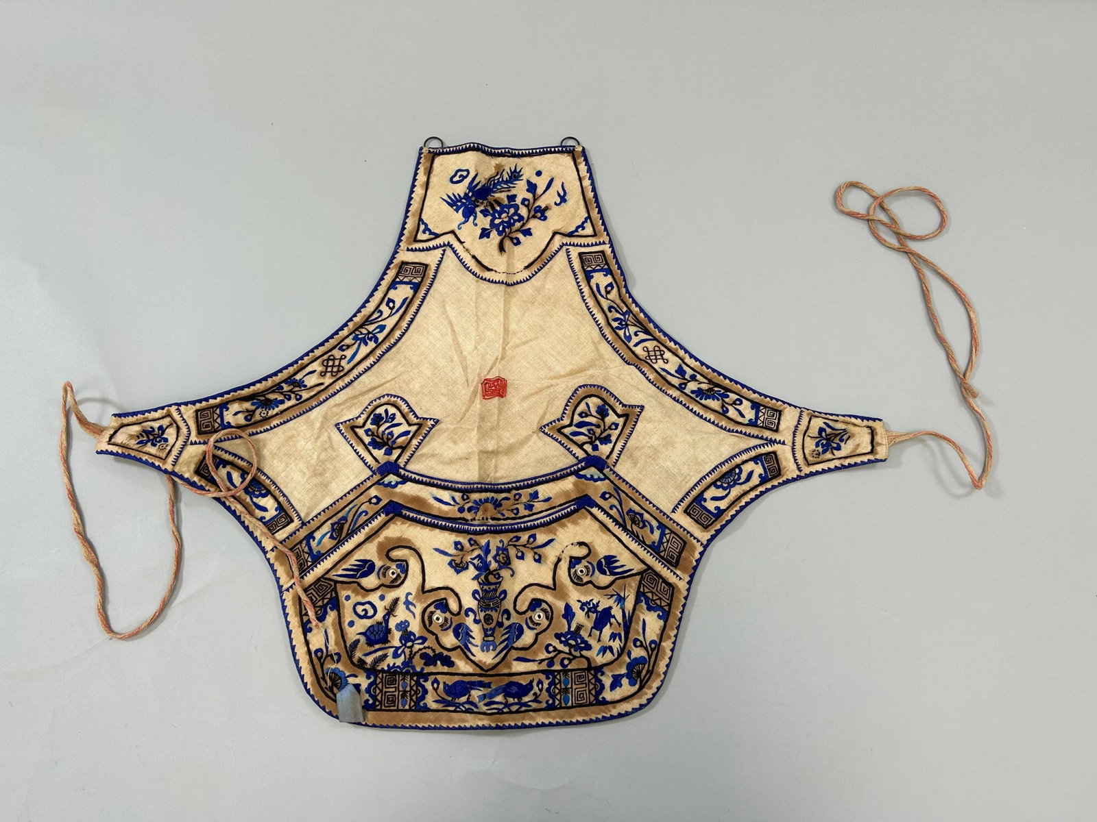 Vintage Chinese Embroidered Dudou: Vintage Chinese Embroidered Dudou, 17.5"l x 24"w Provenance: From the estate of Dr. Philip Gould , New York