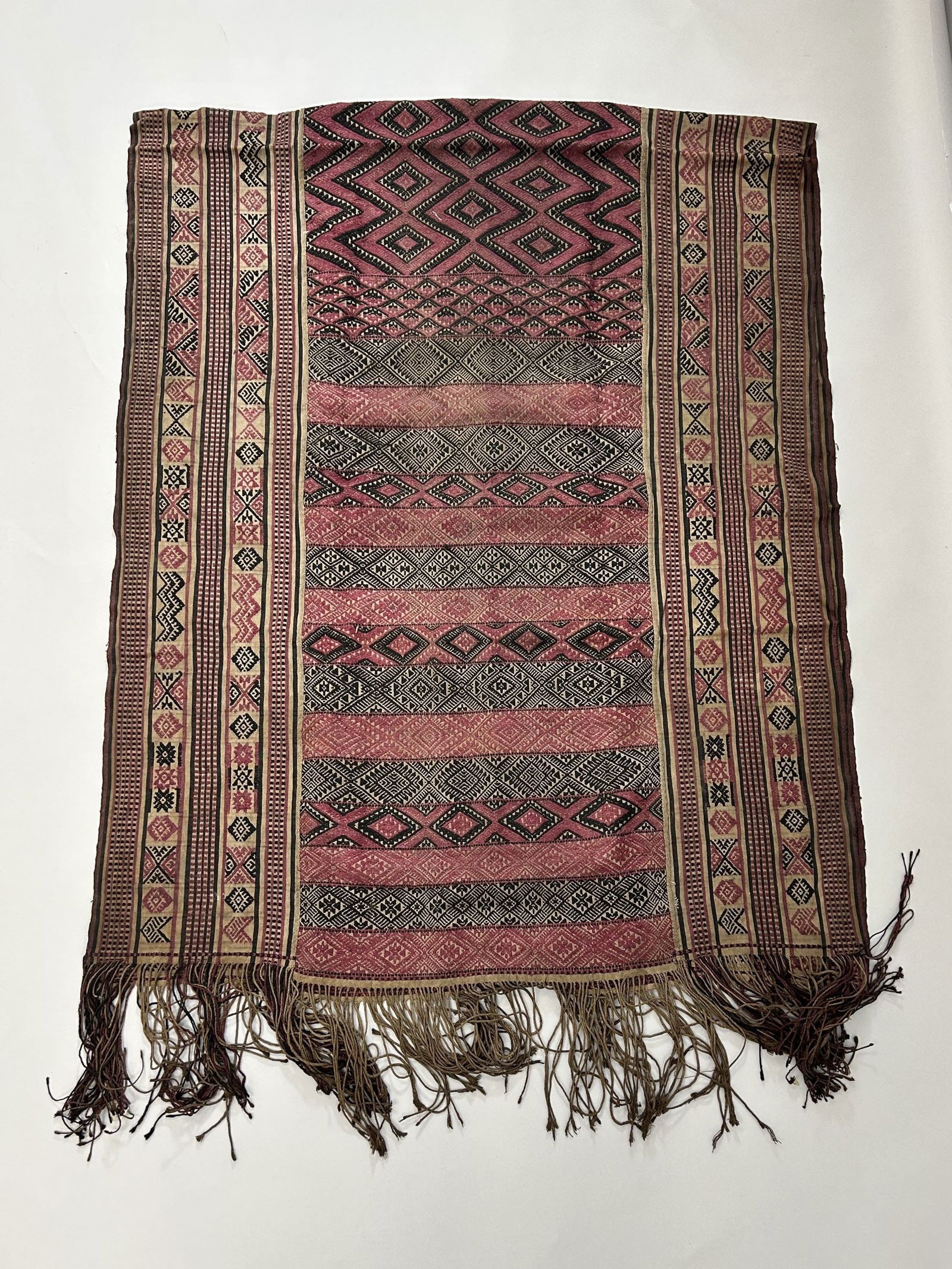 Bhutan Handwoven Embroidered Cotton Textile: Bhutan Handwoven Embroidered Cotton Textile, 19"l X 40"w Provenance: From the estate of Dr. Philip Gould , New York