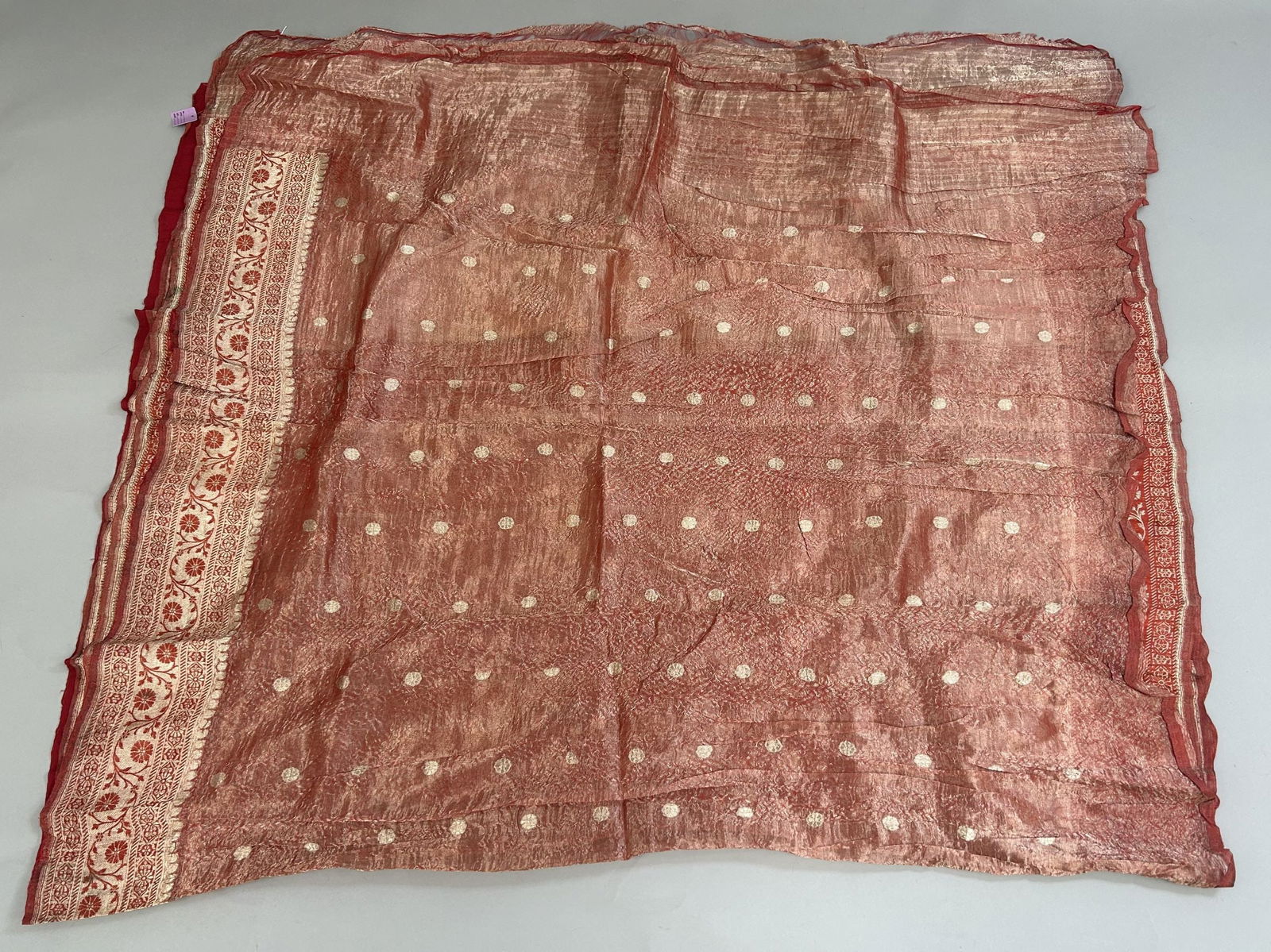 India Silk Sari with Metallic Silver Tone Pattern (1 of 10)