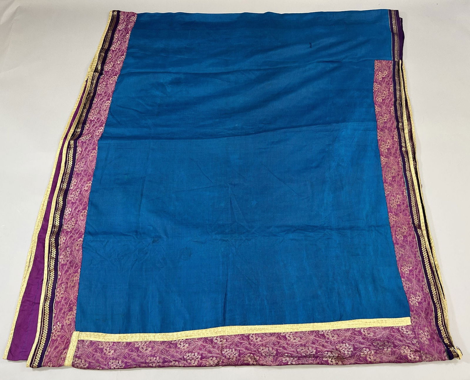 India Silk Sari with Metallic Gold Tone Pattern and Beads (1 of 11)