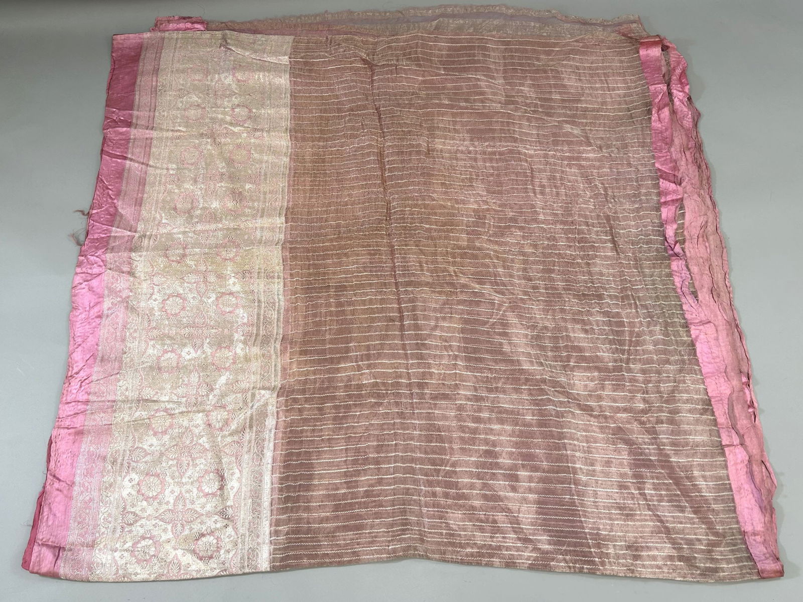 India Sheer Silk Sari with Metallic Silver Threads (1 of 8)
