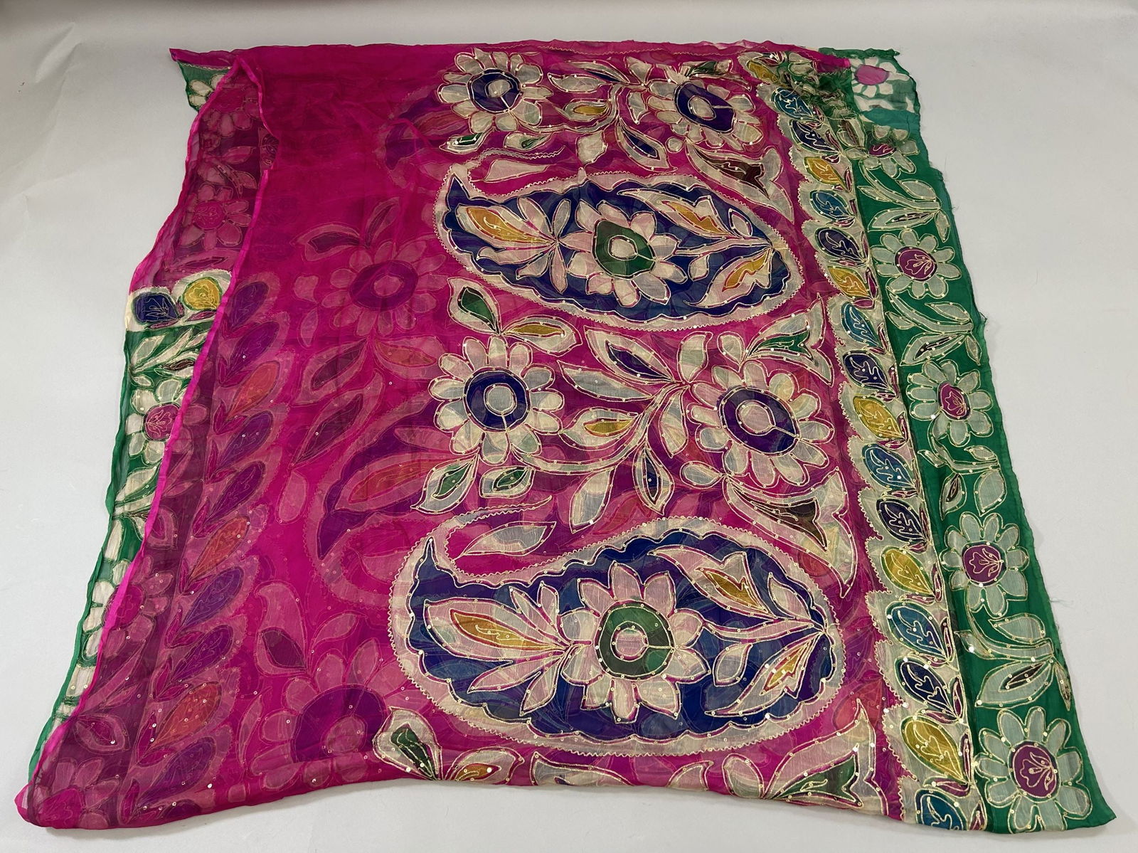 India Sheer Silk Sari with Metallic Silver Threads and Sequins (1 of 6)