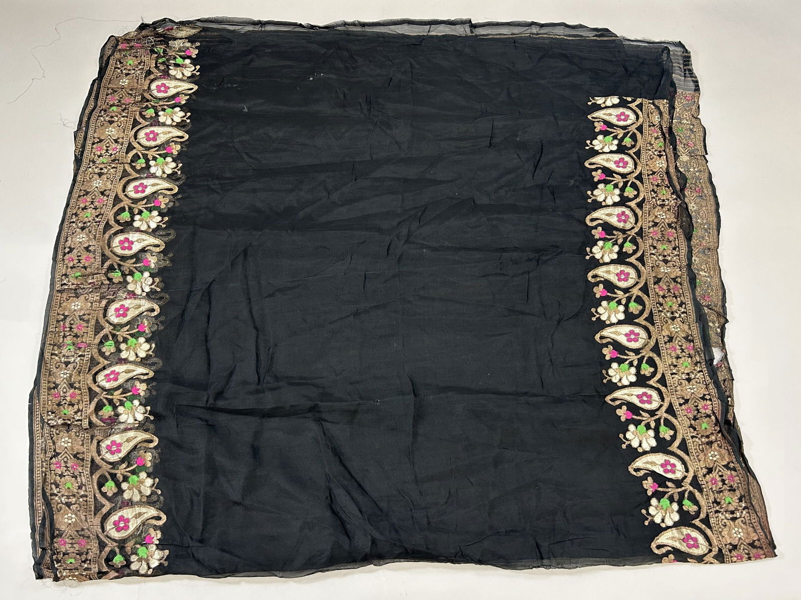 India Sheer Silk Sari with Metallic Gold Threads, Sequins and Beads (1 of 8)