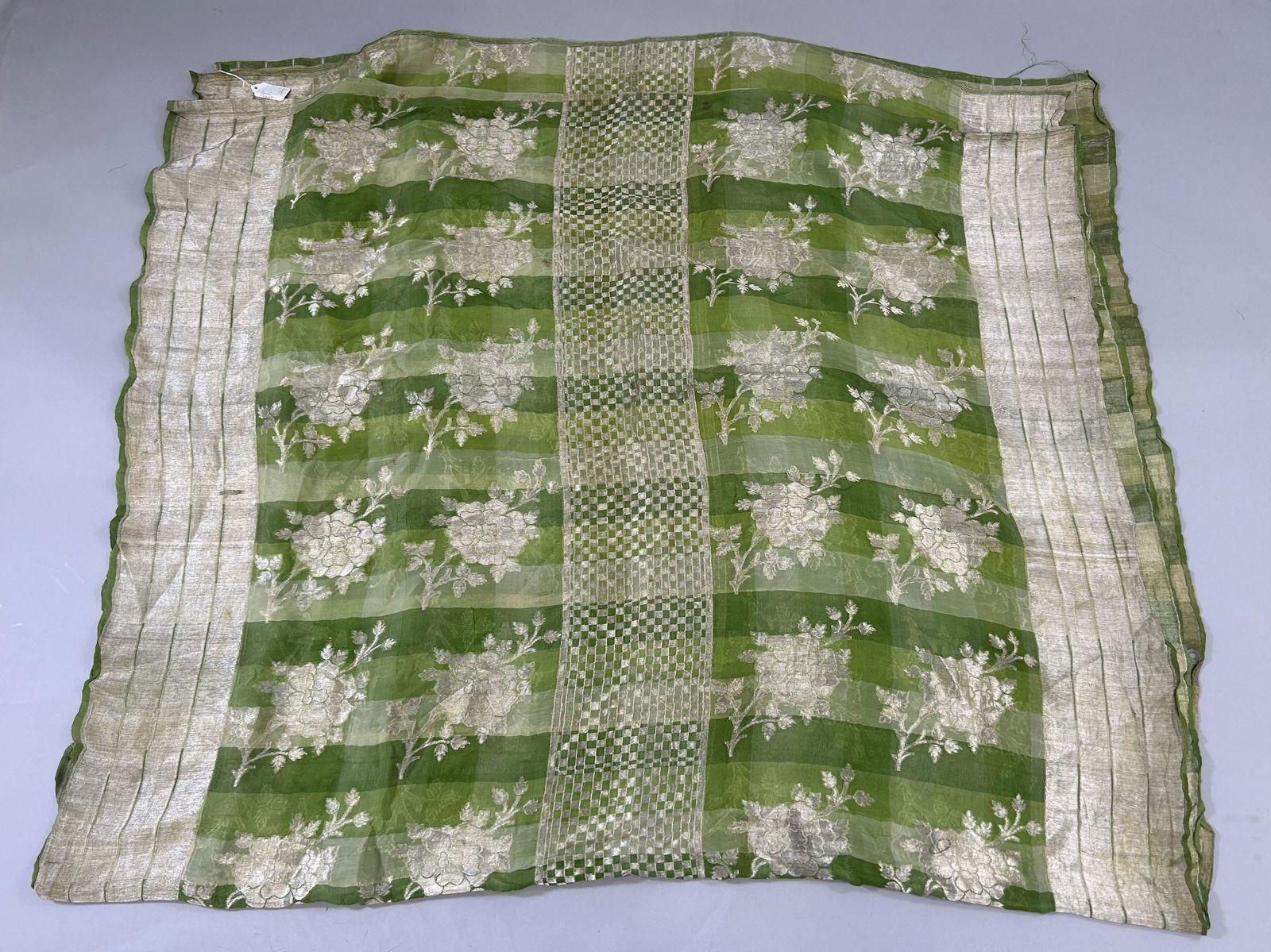 India Sheer Silk Sari with Metallic Silver Tone Pattern (1 of 11)