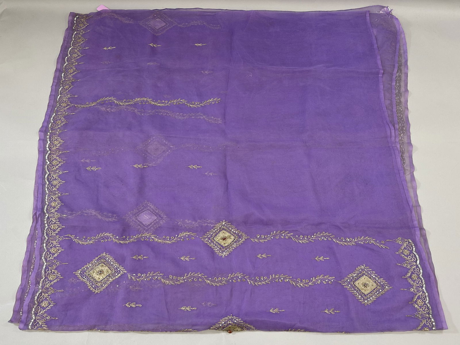 India Sheer Silk Sari with Metallic Gold Threads, Sequins and Beads (1 of 10)