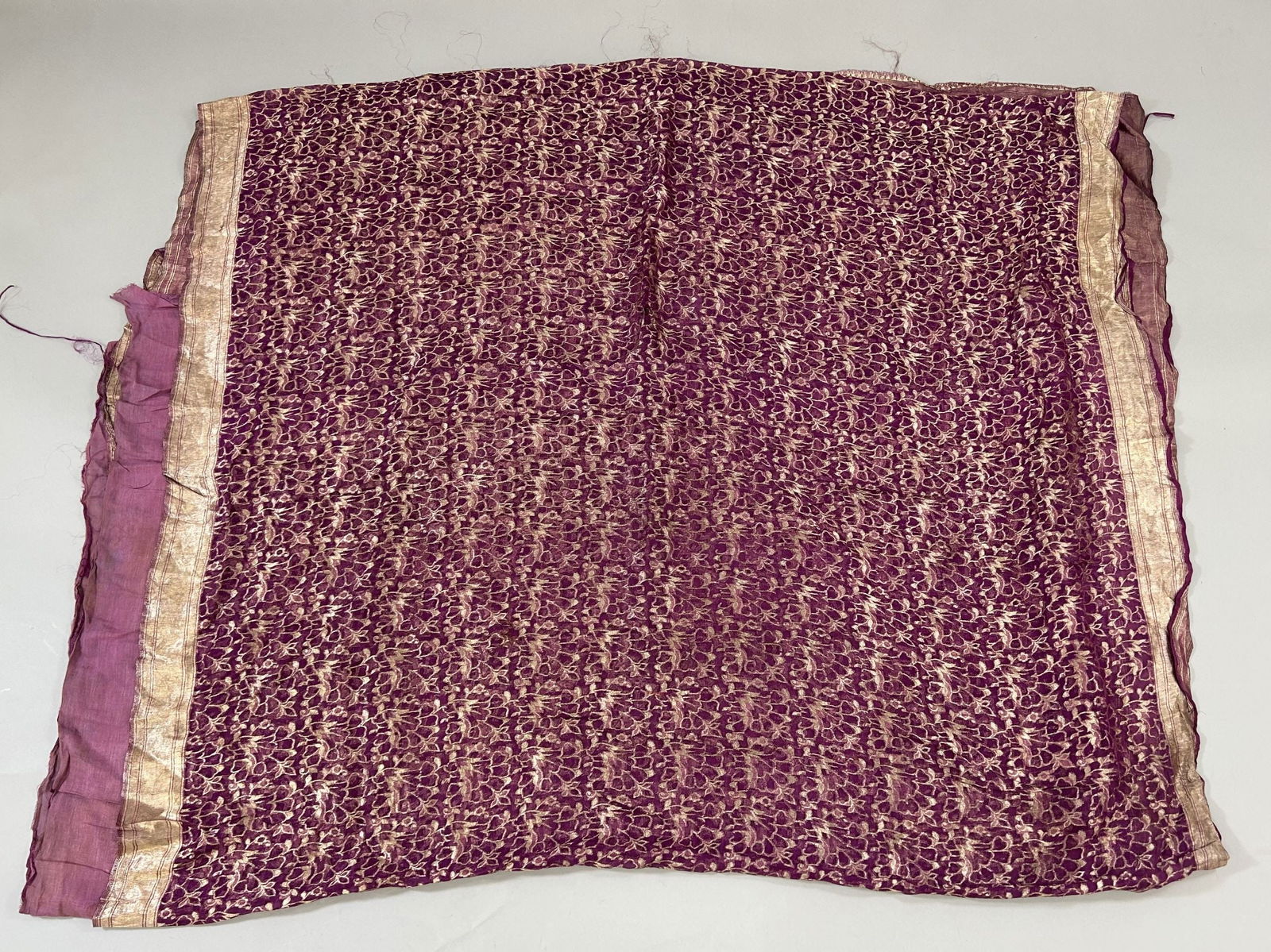 India Sheer Silk Sari with Metallic Gold Threads (1 of 9)