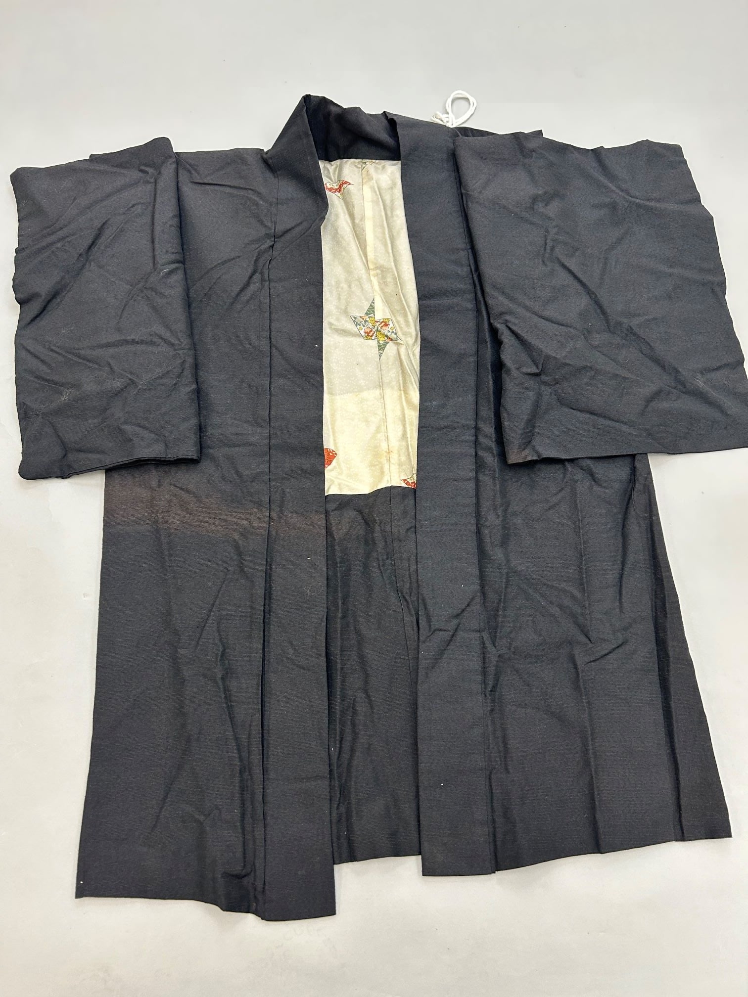 Japan, Silk Kimono: Japan, silk kimono, 30"l X 46"w 47"shoulder 15 "sleeve length Provenance: From the estate of Dr. Philip Gould , New York