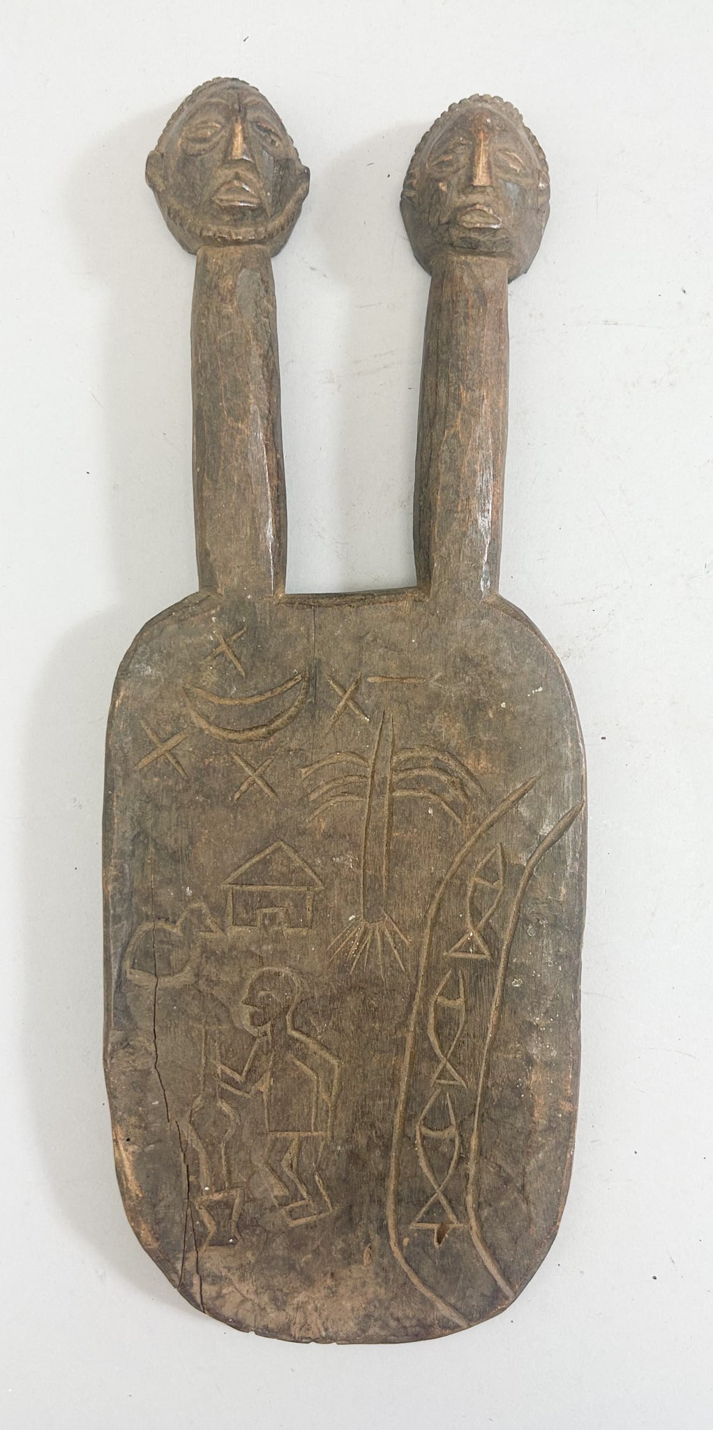 Double-headed, carved wood sculpture, labelled as originating from the Kuba people?s, Democratic (1 of 5)