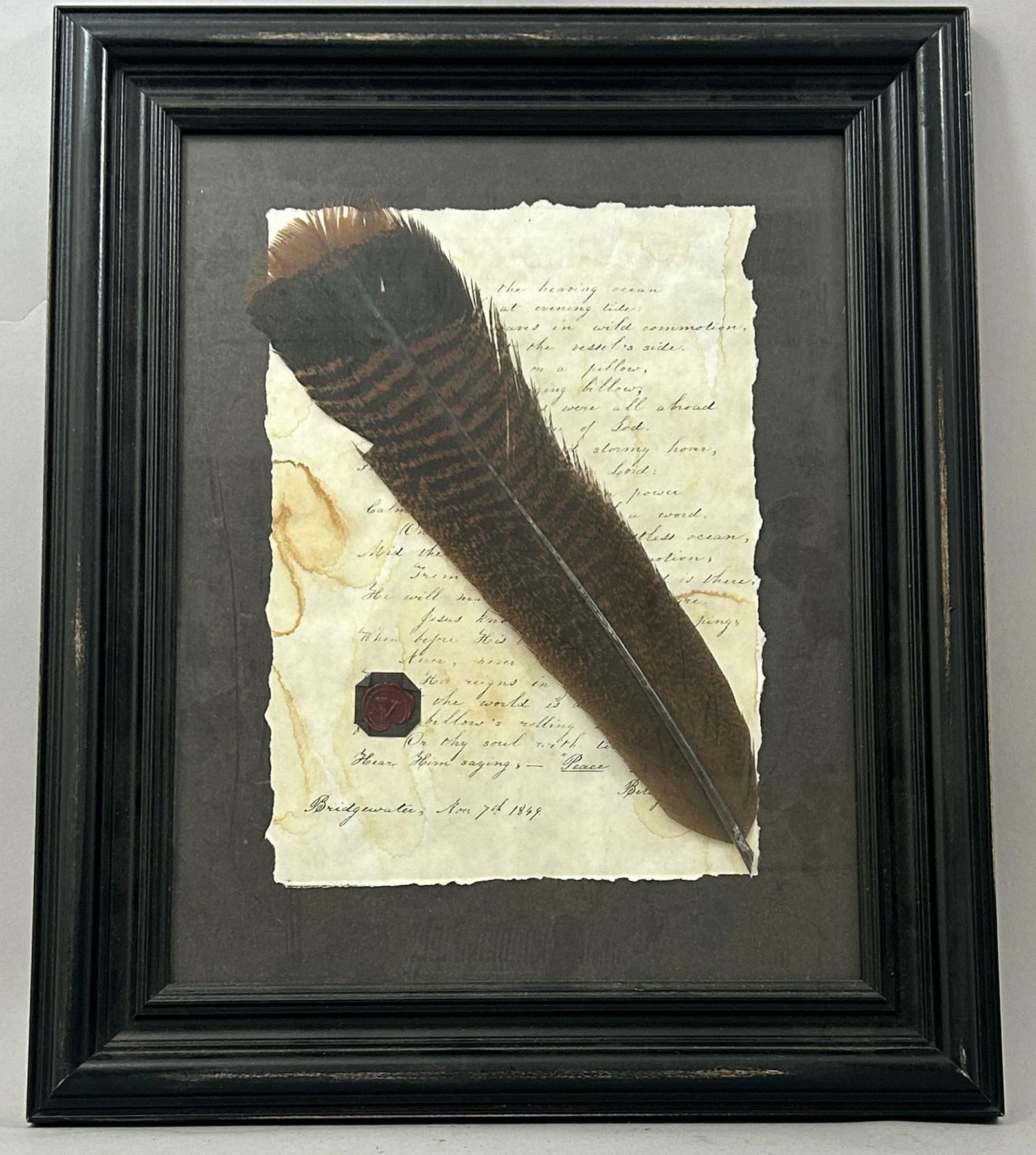 Vintage Mix Media Art of Antique Letter and Feather (1 of 4)