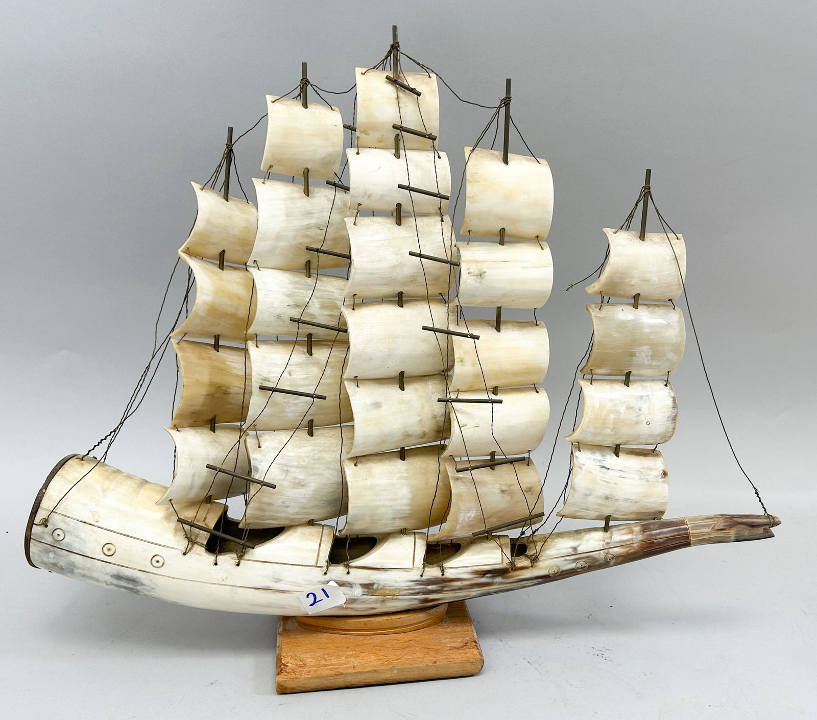 Vintage Carved Horn Sailing Ship (1 of 9)