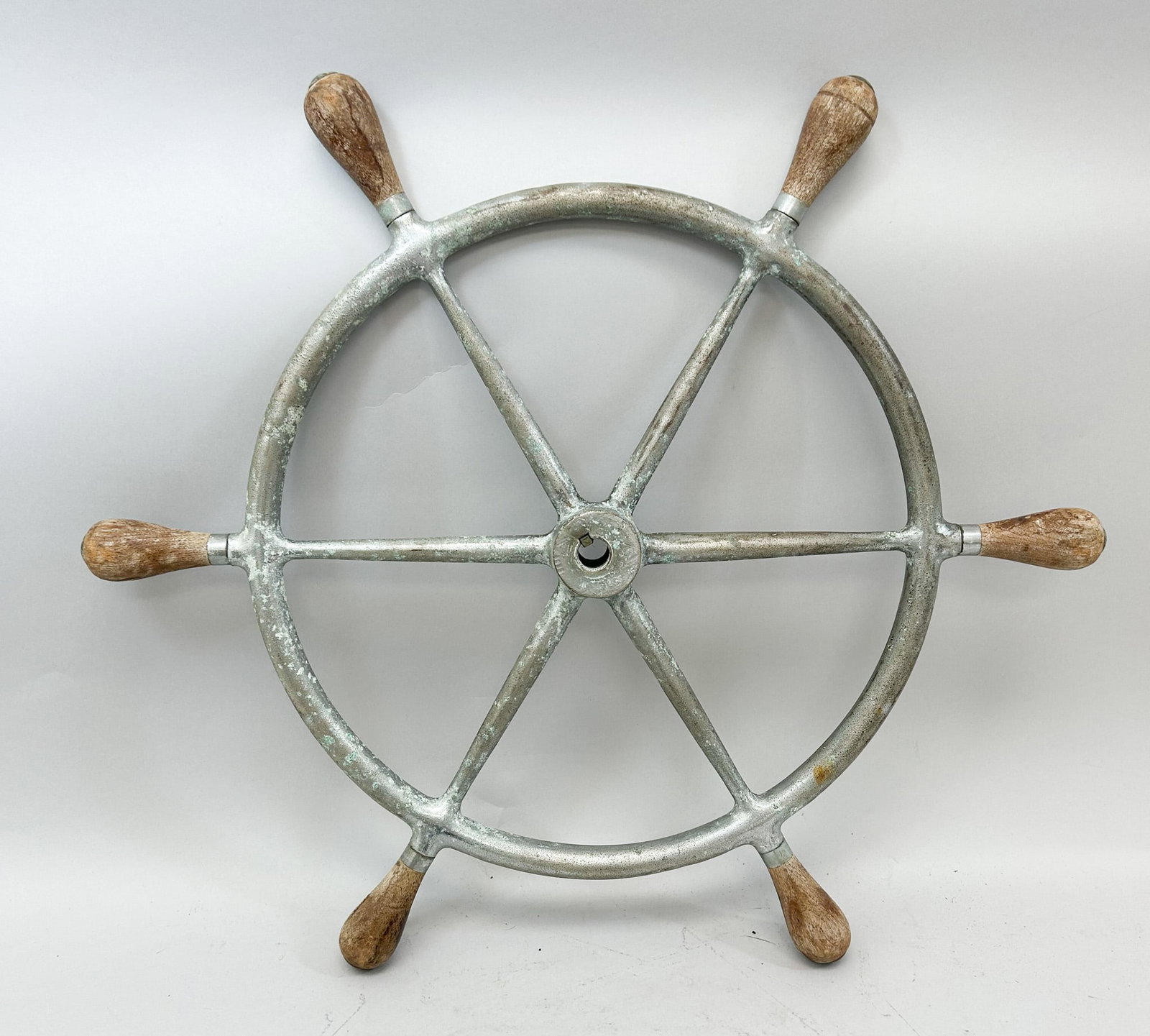 Vintage Nautical Brass and Wooden Ship's Wheel (1 of 3)