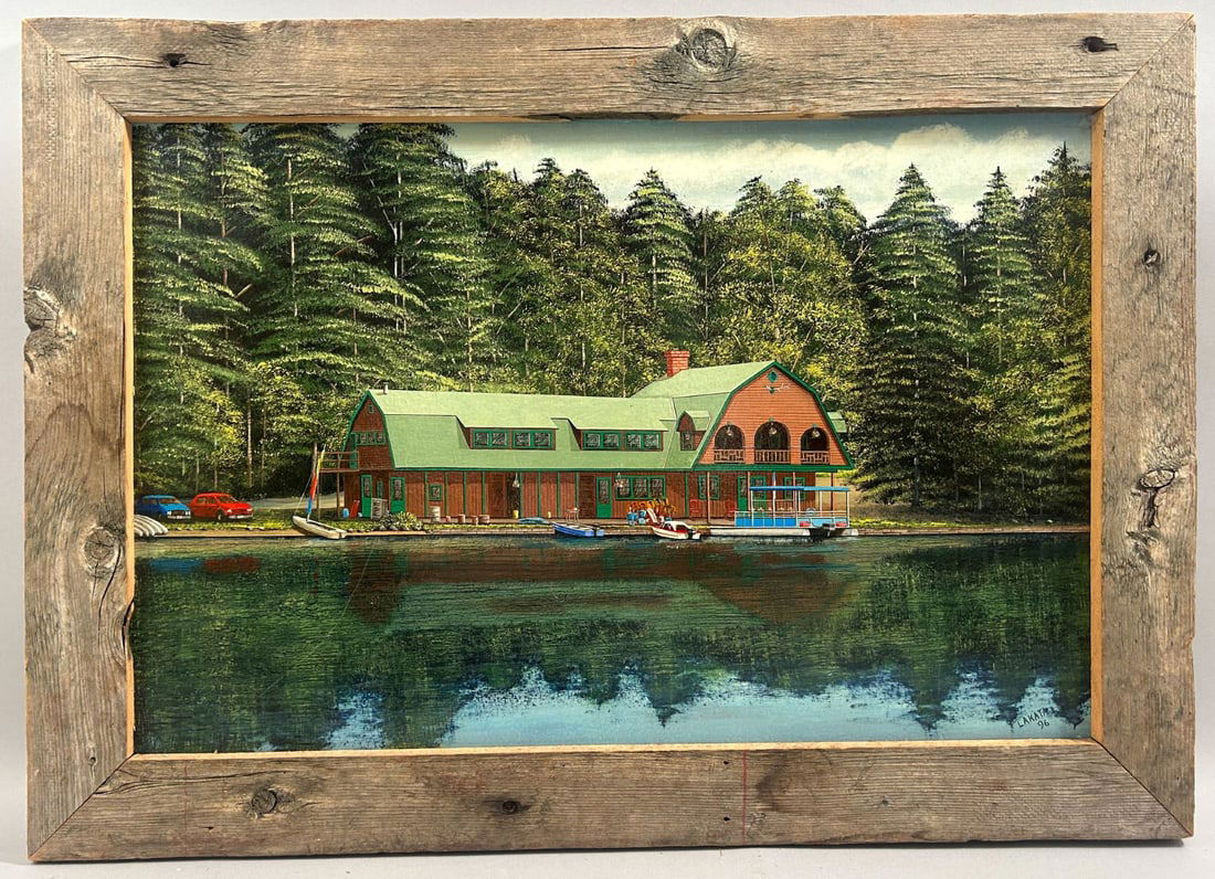 Vintage Oil on Board Riverscape Painting by Lakata (1 of 6)