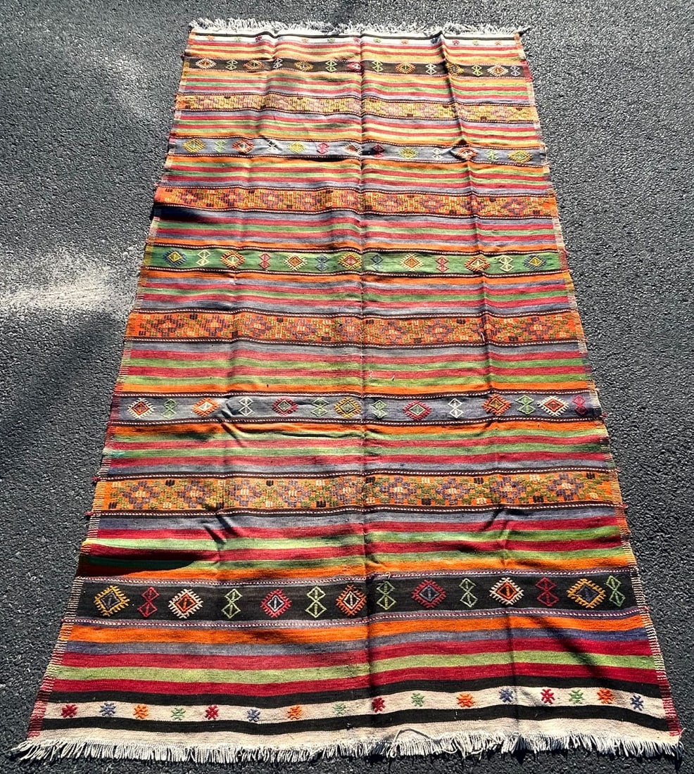 Vintage Handmade Turkish Area Rug: Vintage Handmade Turkish Area Rug, approximate size 118"l x 63''w