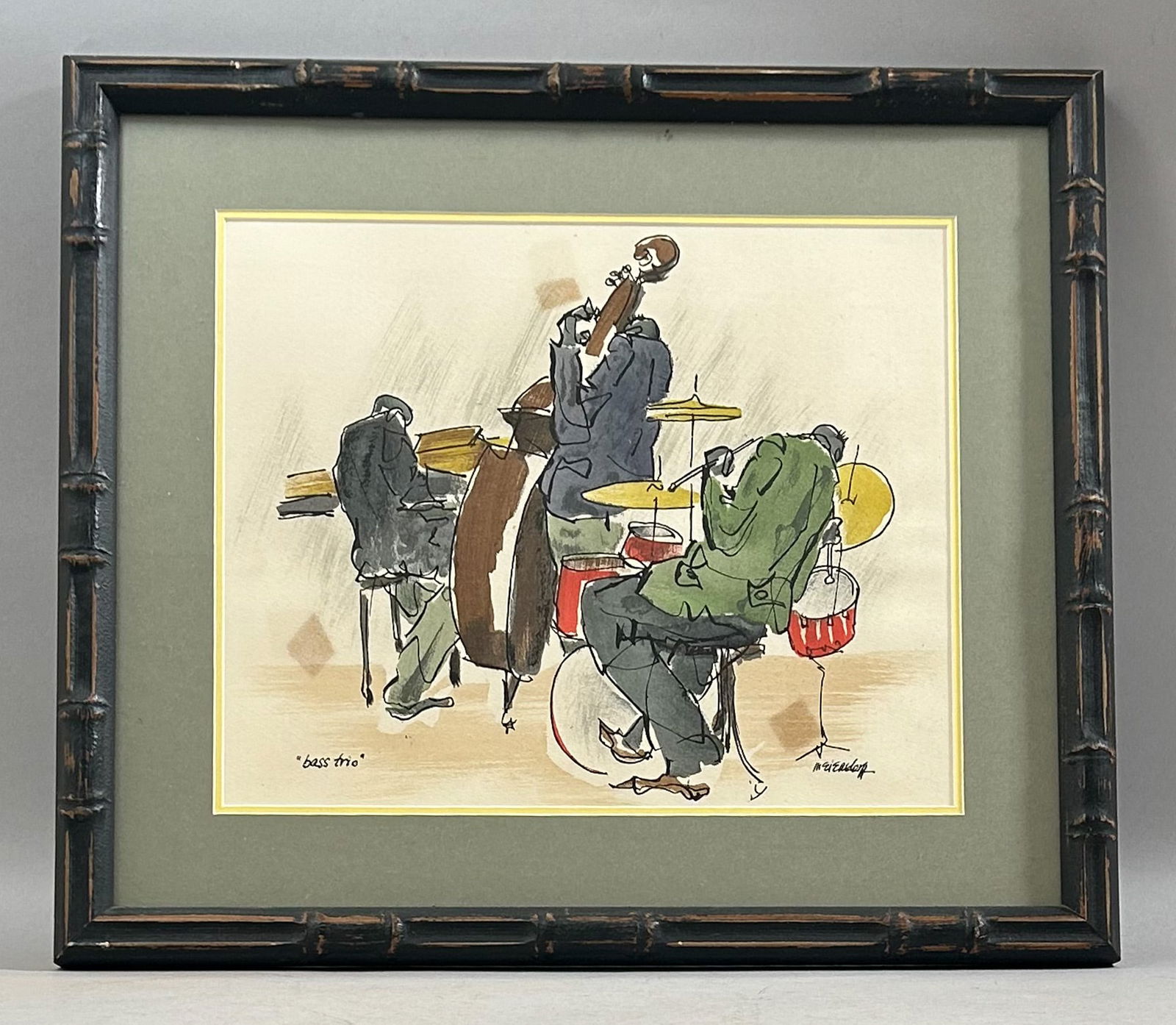 'Bass Trio'' Jazz Musicians FramedColor Serigraph by Leo Meisersdorff (1 of 4)
