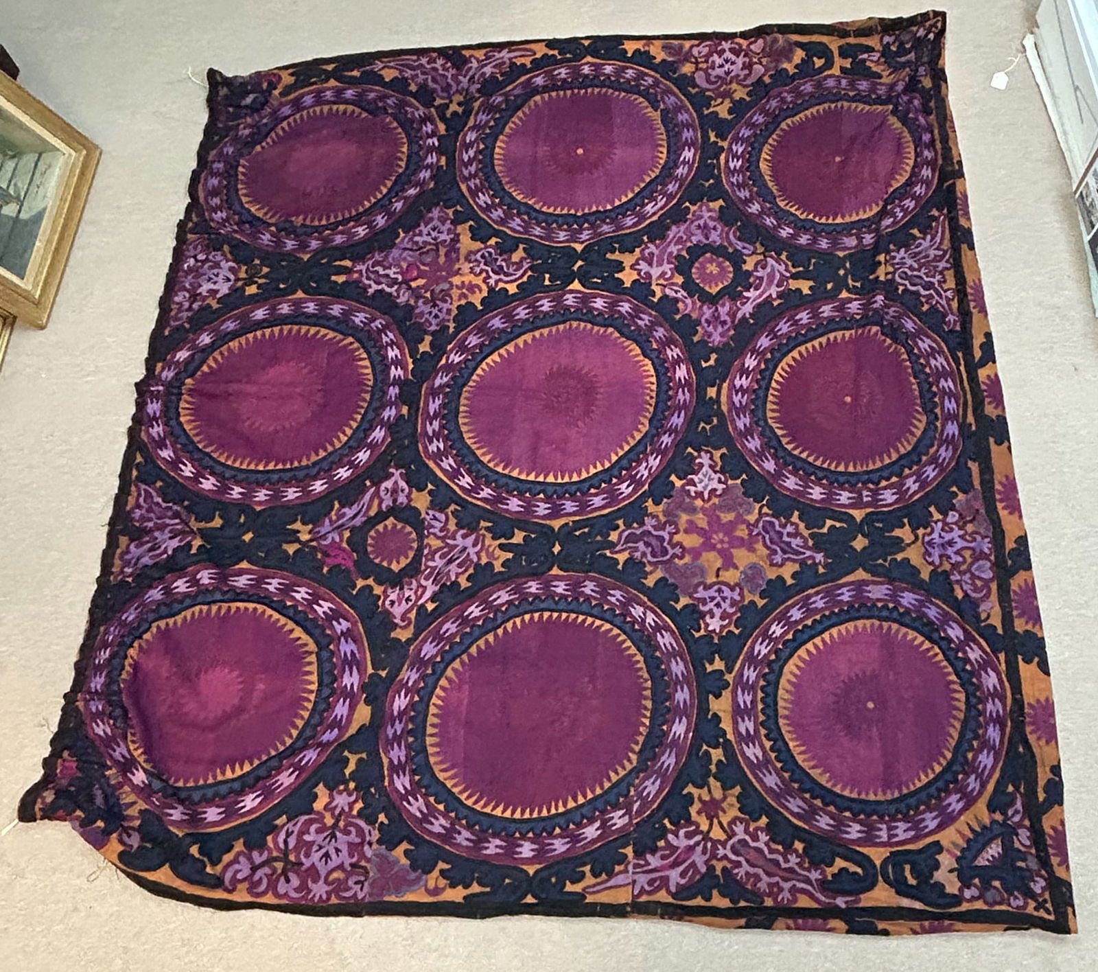 Vintage Hand Made Embroidery Cotton Curtain: Vintage Hand Made Embroidery Cotton Curtain, approximate size 77"H x 86"W