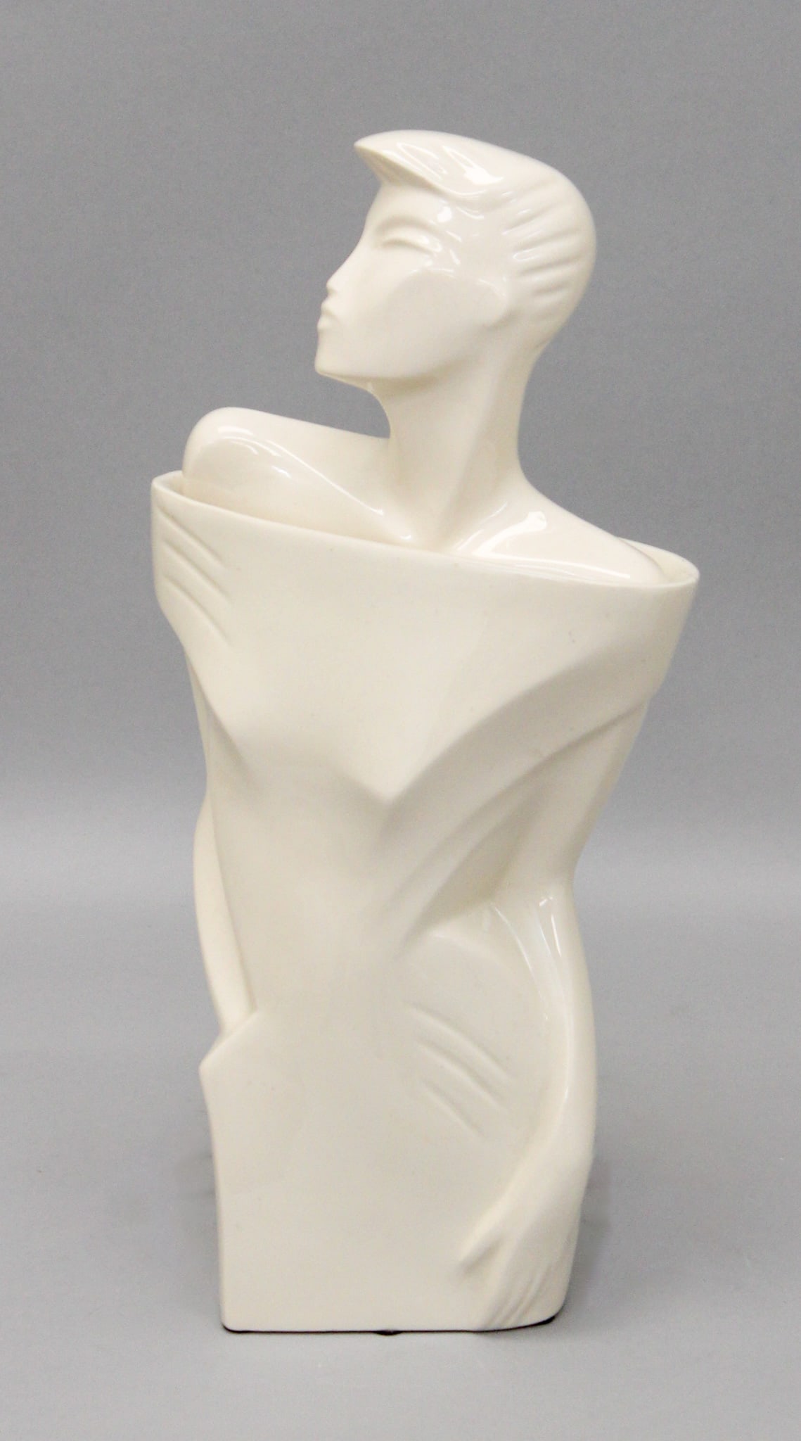 White Glazed Ceramic Jar Art Deco Style Feamale Figure "Rachel" (1 of 6)