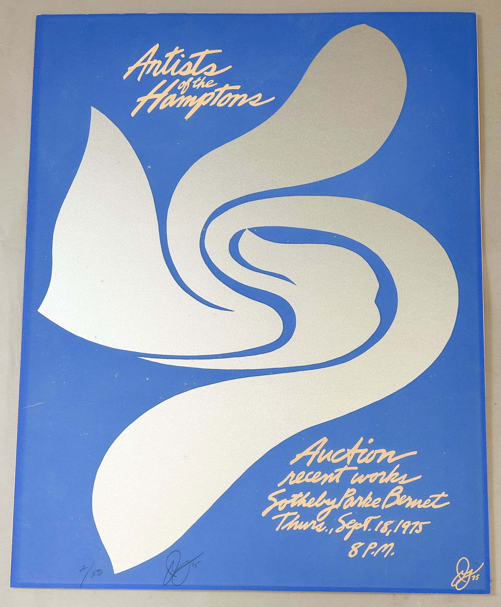 Vintage Sothbey's Parke Bernet Auction Poster on Foam Board, Signed by Jack Youngerman: Vintage Sothbey's Parke Bernet Auction Poster on Foam Board, Signed by Jack Youngerman, sight size 32''h x 25.5''w