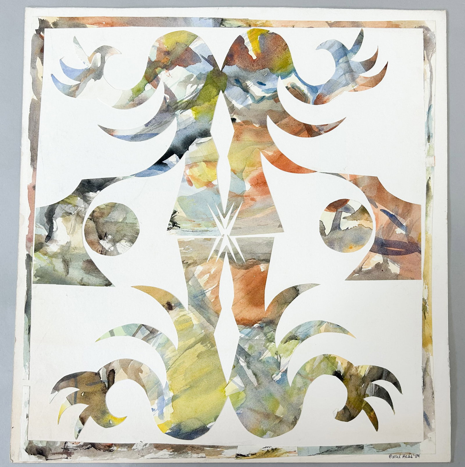 Mixed Media Art by Emil Hess, 84: Mixed Media Art Signed by Emil Hess, 84, sight size 14.75''h x 13.75''w