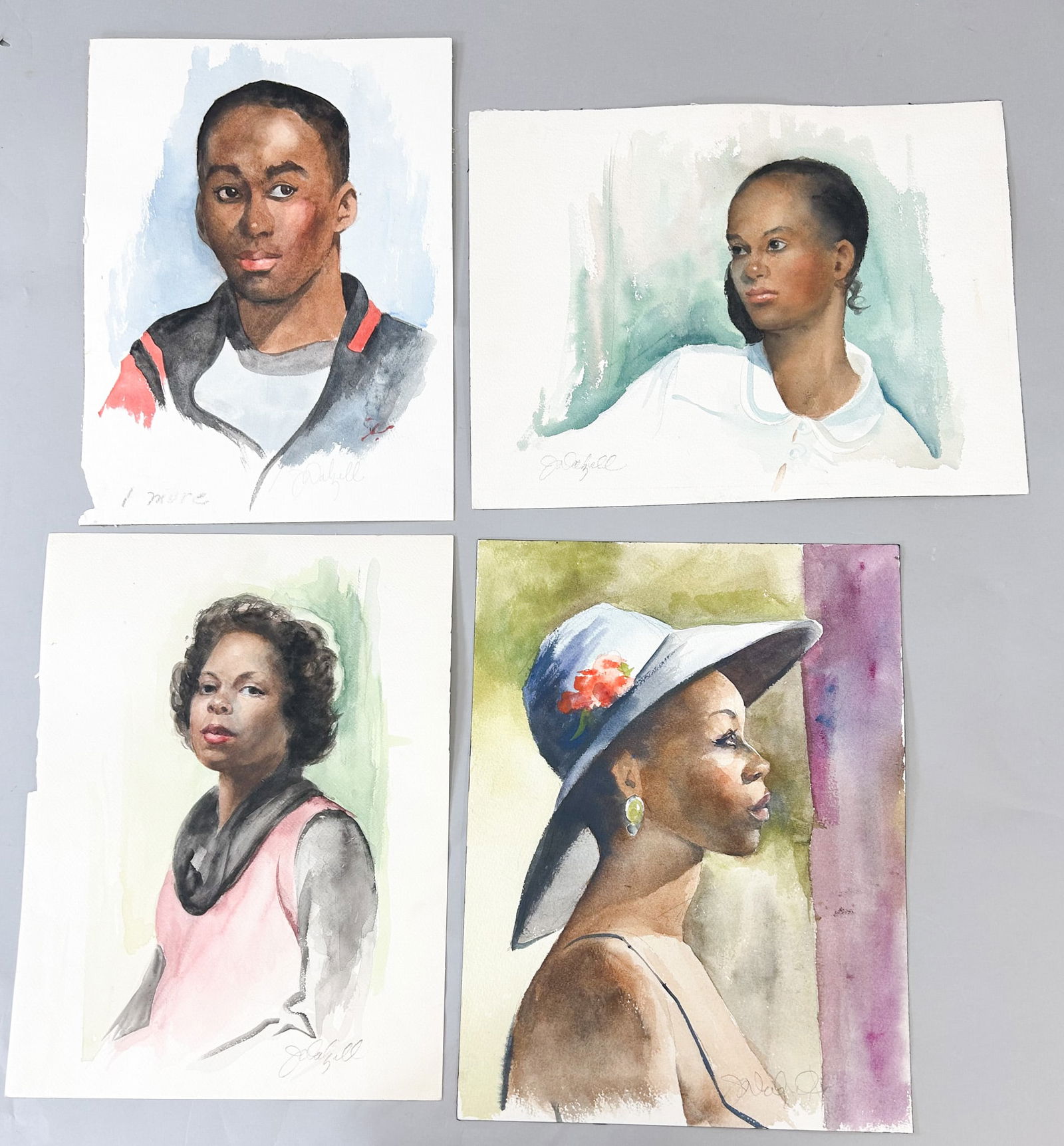 Group of (4) Watercolor on Paper People Portraits by Jessica Dallzell (1 of 6)