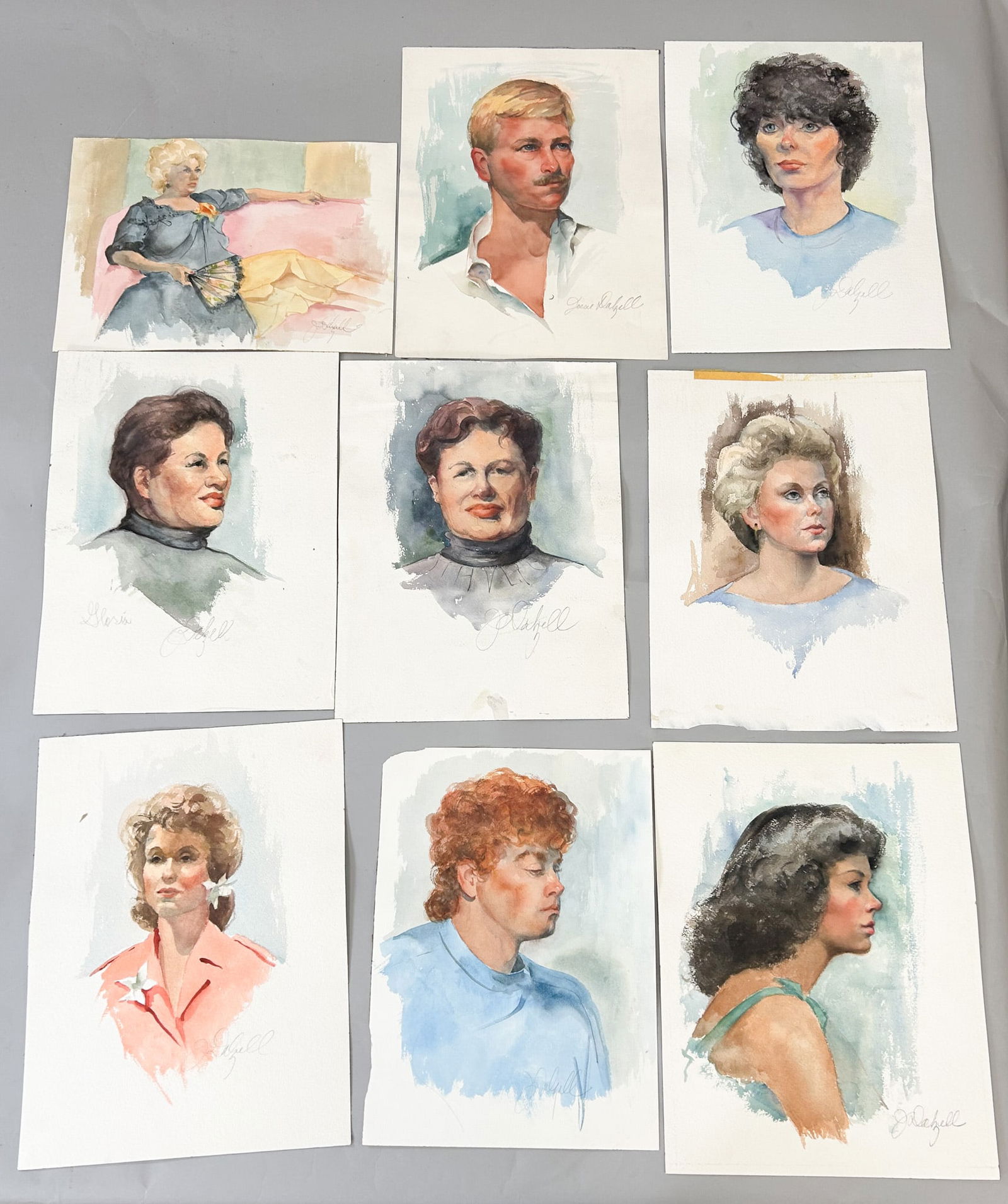 Group of (9) Watercolor on Paper People Portraits by Jessica Dallzell (1 of 10)