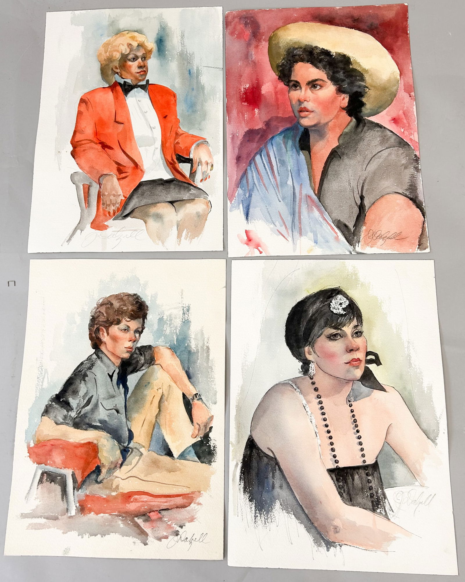 Group of (8) Watercolor on Paper People Portraits by Jessica Dallzell (1 of 10)