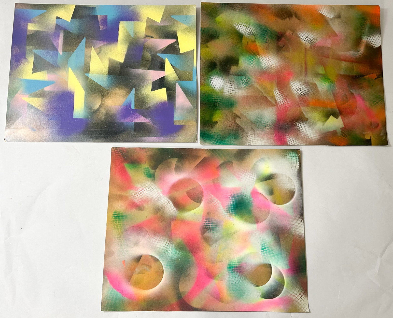 Group of (3) Contemporary Abstract Air Brush Spray Paintings (1 of 5)