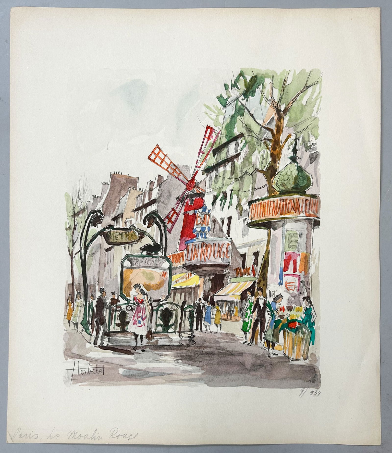 Limited Paris Scene Lithography by Franz Herbelot, Titled ''Moulin Rouge'' (1 of 4)