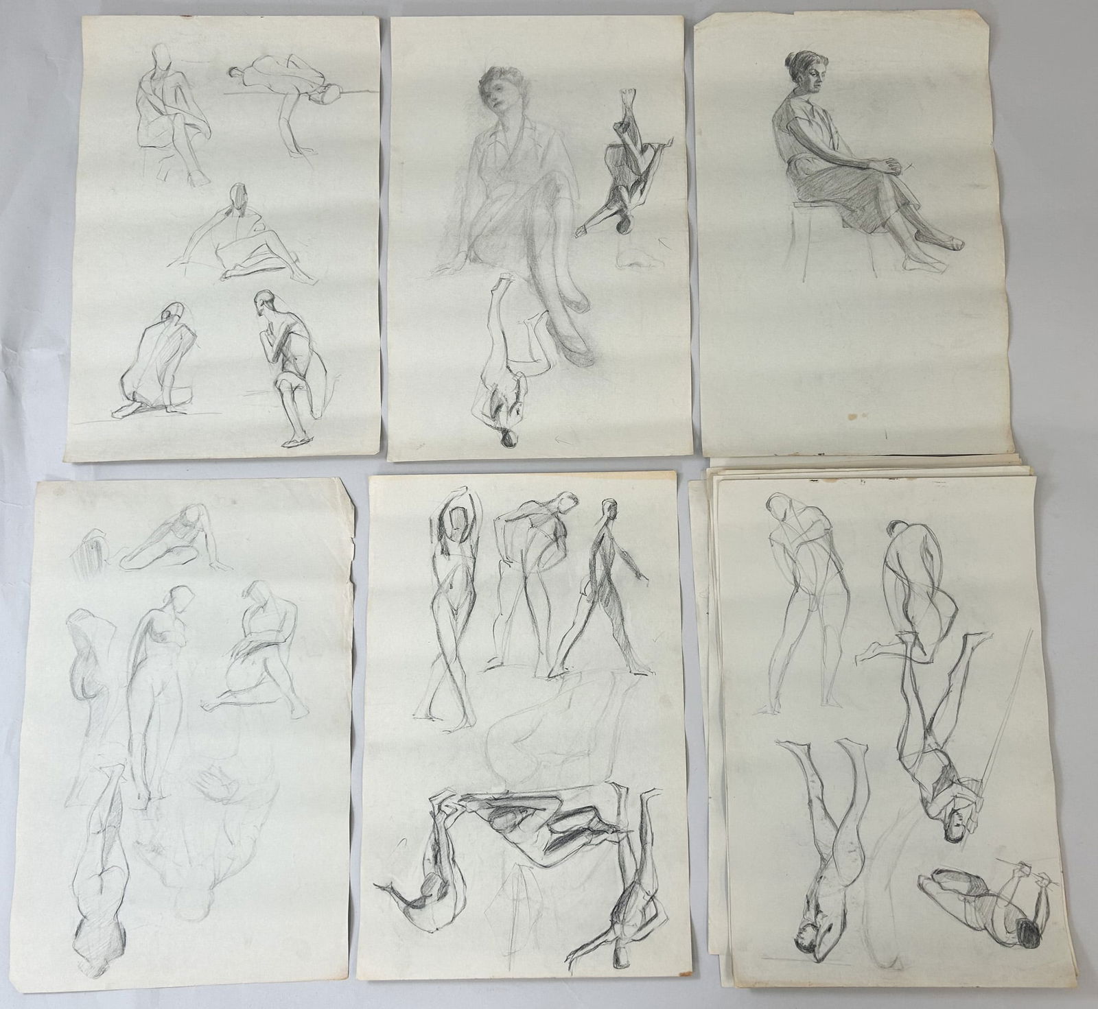 Group of (14) Pencil Drawings, Double Sided Man and Woman Portraits (1 of 9)