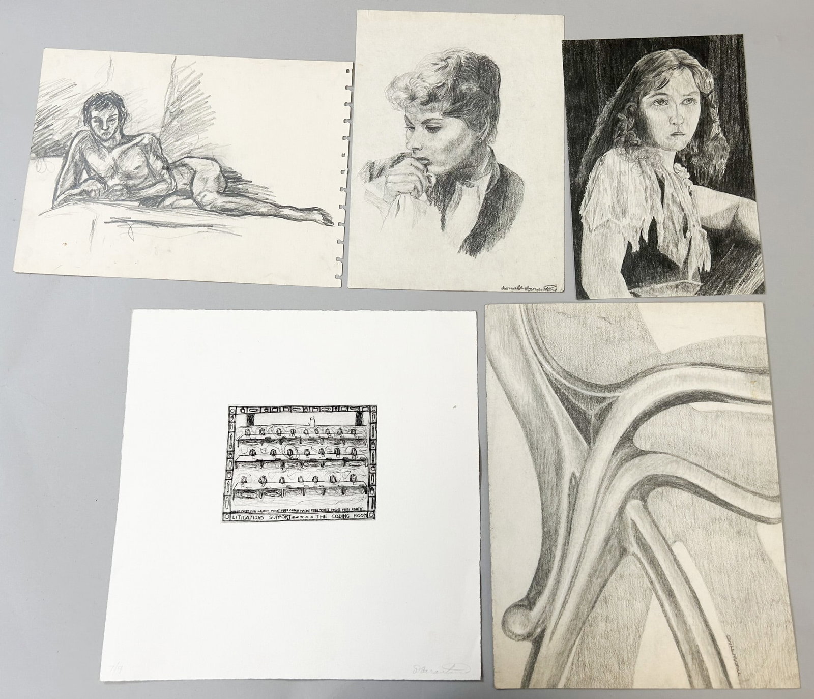 Group of (5) Etchings and Drawings on Paper Portraits by Donald Tarantino (1 of 7)