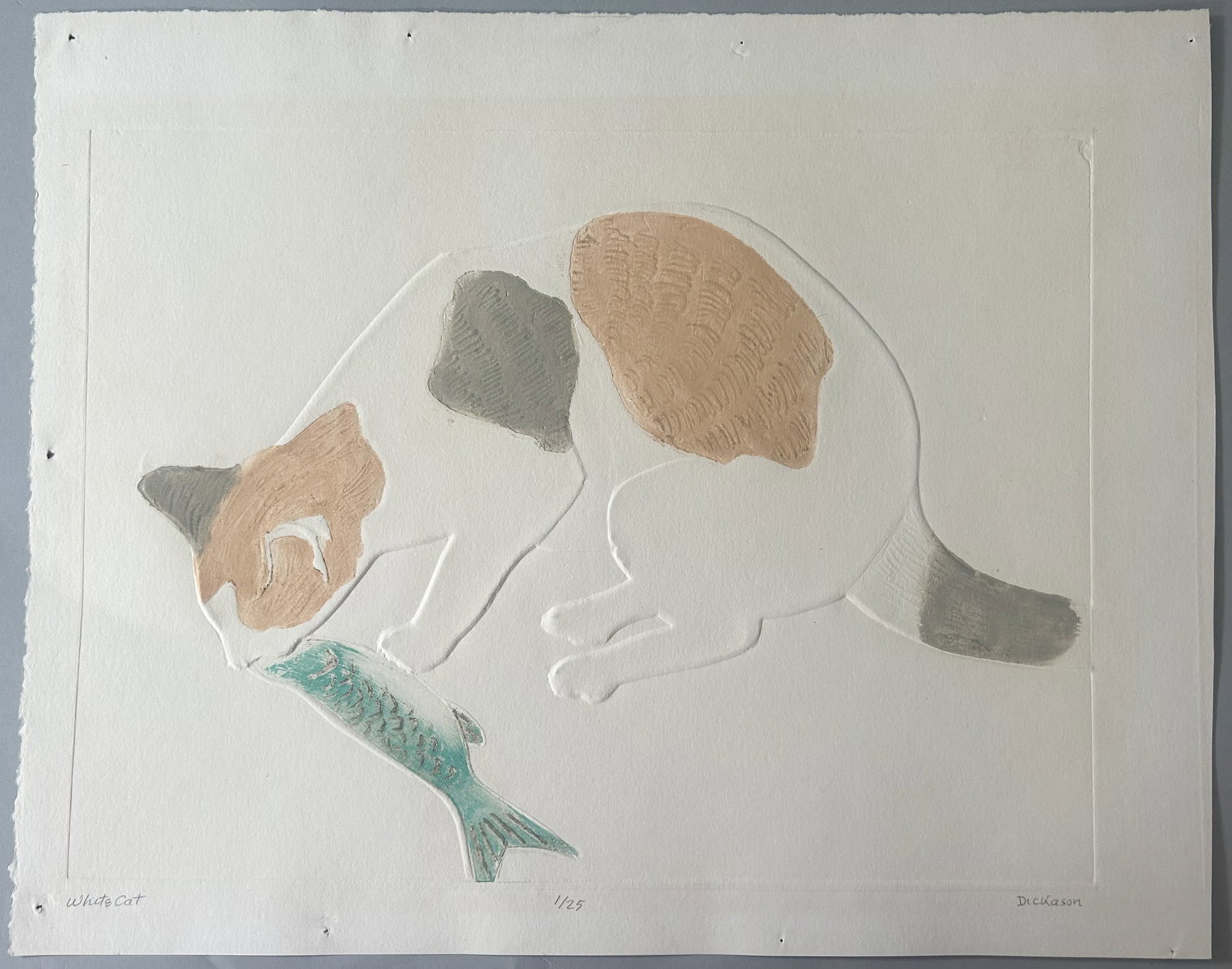 Pencil Signed lithograph by Dickason  ''White Cat'' (1 of 4)