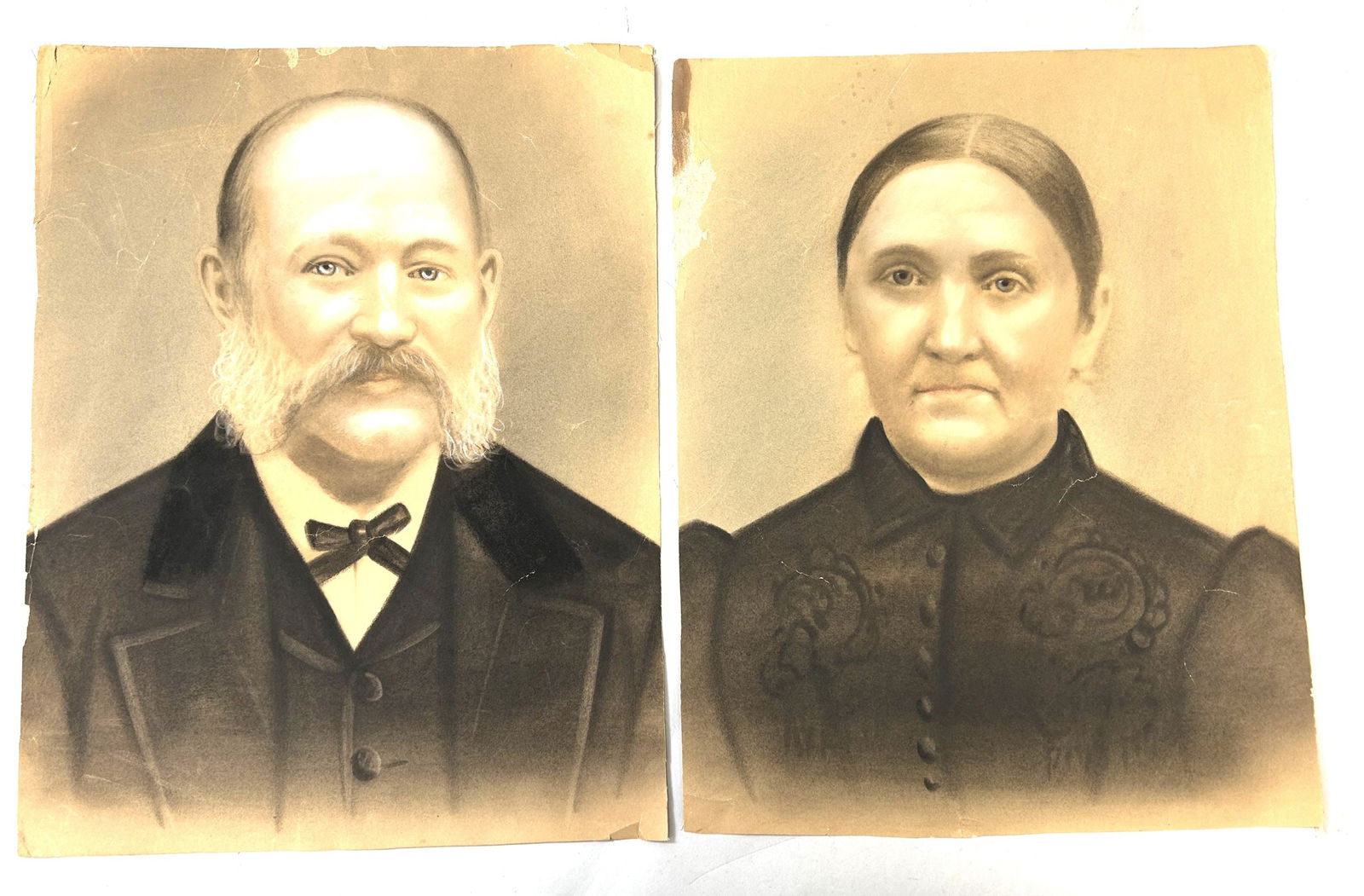 Pair of Antique Charcoal Portraits on Canvas (1 of 5)