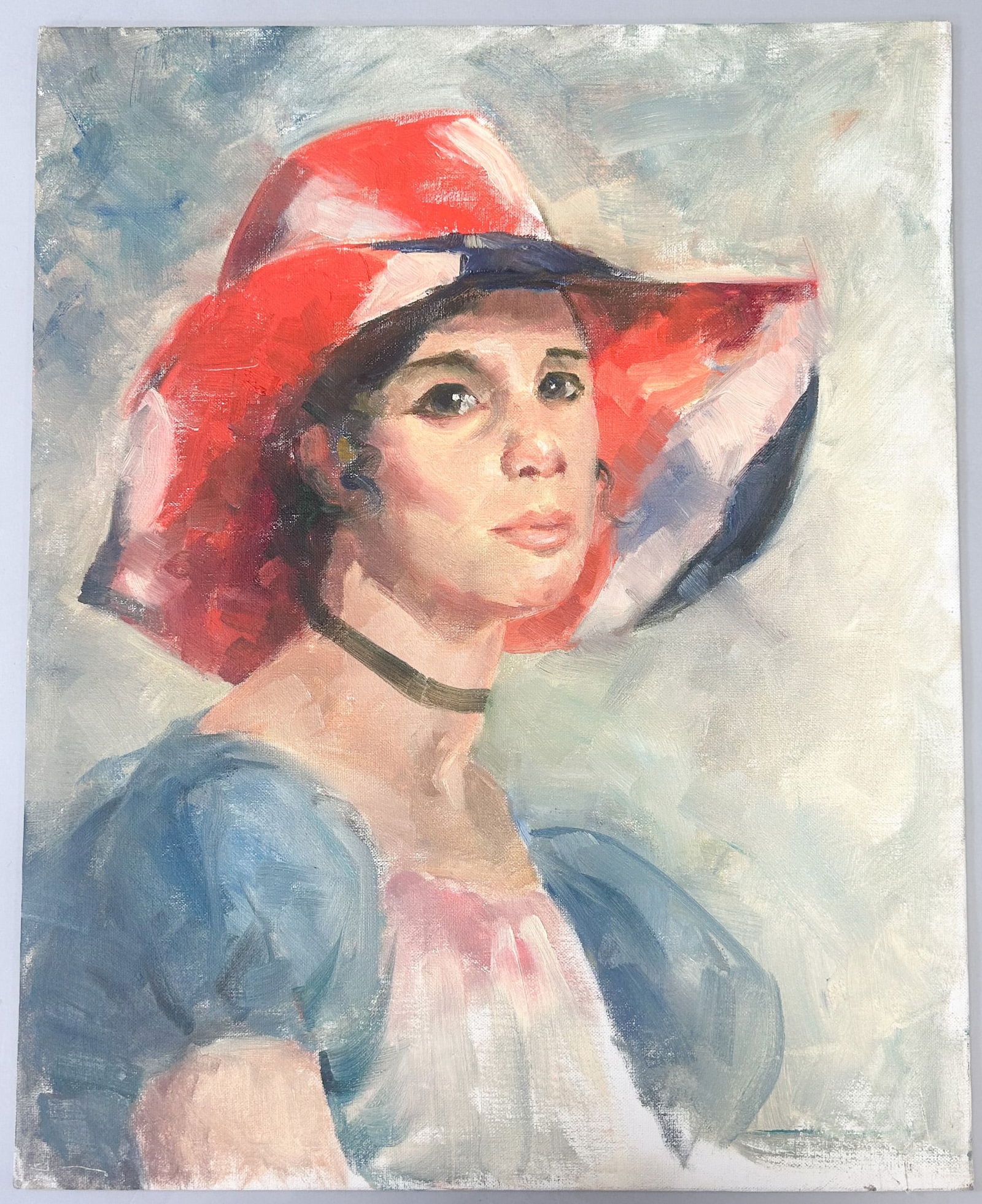Oil on Canvas  Board Portrait of A Woman with Hat (1 of 3)
