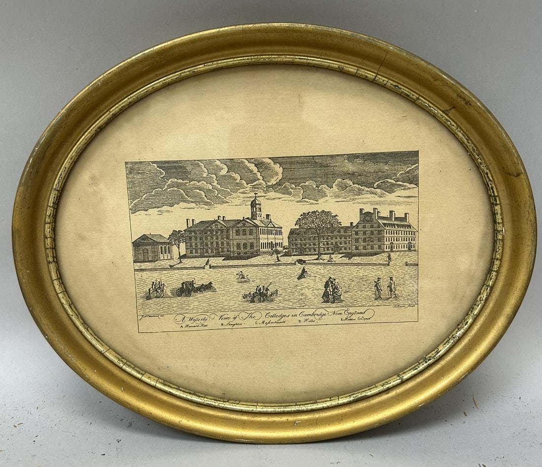 Vintage Framed Print, View of the Collegies in Cambridge New England by R. Revere Sculph (1 of 3)