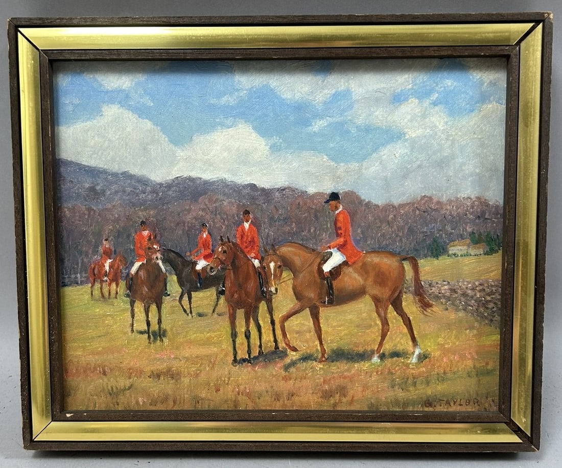 Vintage Oil on Board Hunt Scene by Godfrey Taylor (1 of 5)