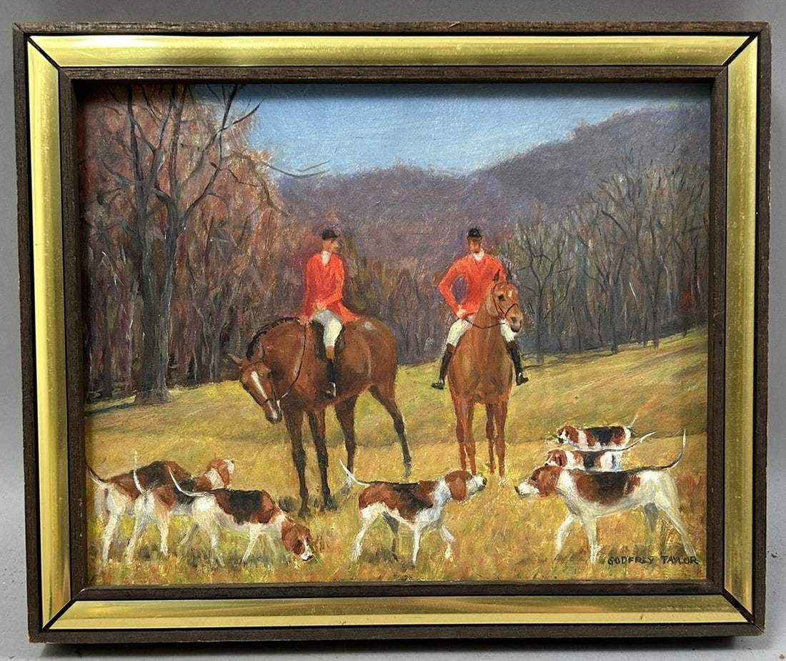 Vintage Oil on Board Hunt Scene by Godfrey Taylor (1 of 5)