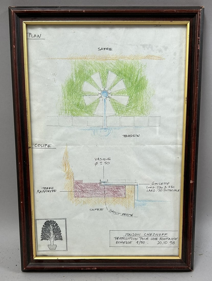 Framed Pencil Sketch and Plan, Maison Chesnoff (1 of 4)
