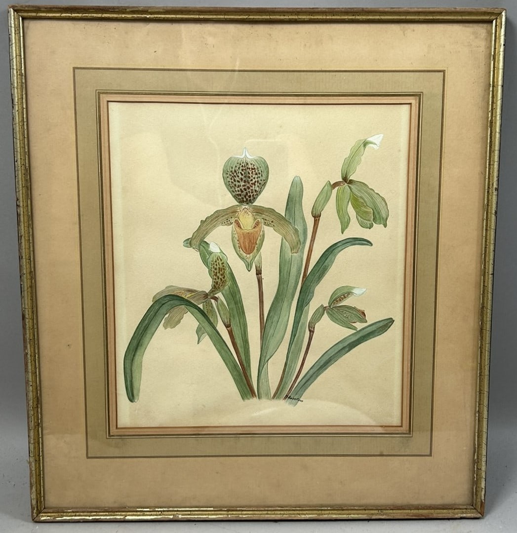 Vintage Watercolor or Print Still Life by M. Robertson: Vintage Watercolor or Print Art Still Life, Signed by M. Robertson, Not examined out of frame, frame size 17''h x 16''w and sight size 11''h x 10''w