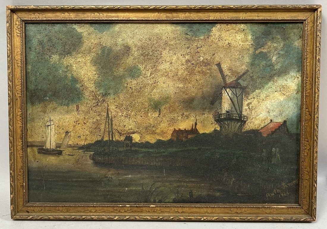 Oil on Board Seascape Painting by James Ruth: Oil on Board Seascape Painting, Signed by James Ruth, 1926 at Lower Right, frame size 14''h x 19.5''w and sight size 12''h x 17.5''w