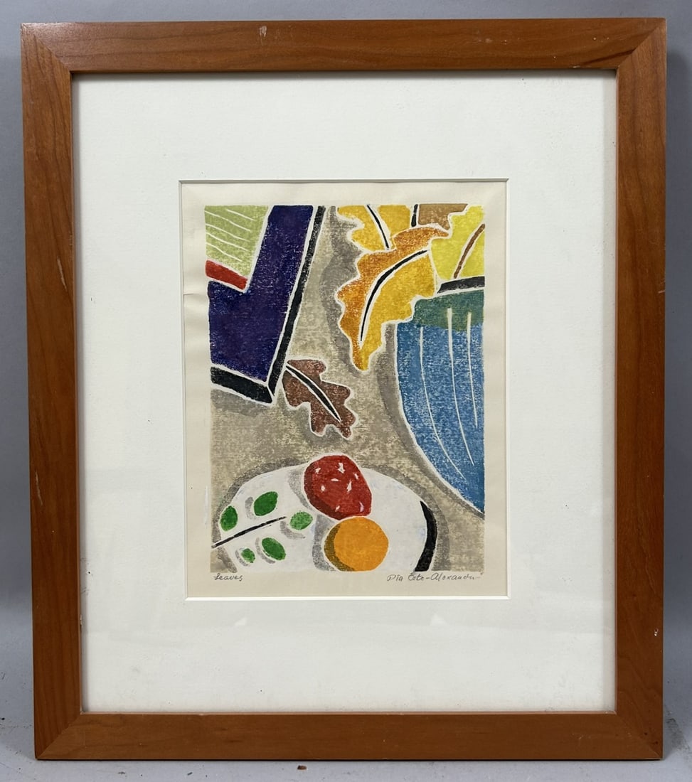 Vintage Abstract Color Woodblock Print by Pia Oste-Alexander Titled ''Leaves'' (1 of 4)