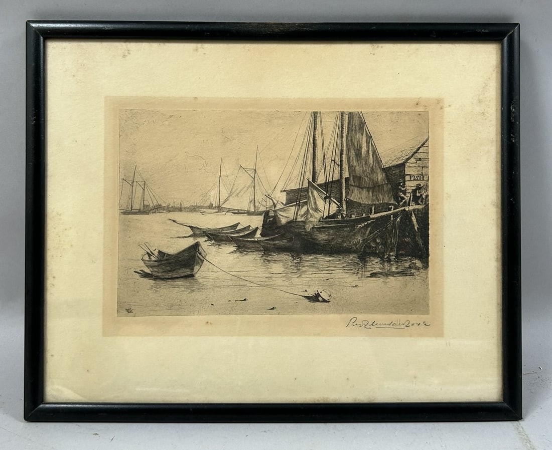 Vintage  Woodblock Print of A Port Scene (1 of 4)