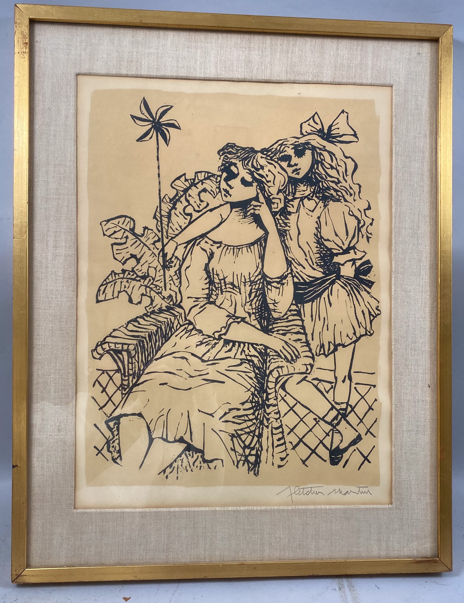 Fletcher Martin Vintage Art Print: Vintage Art Print, Pencil Signed by Fletcher Martin at Lower Right, frame size 28''h x 22''w and sight size 21.25''h x 16''w