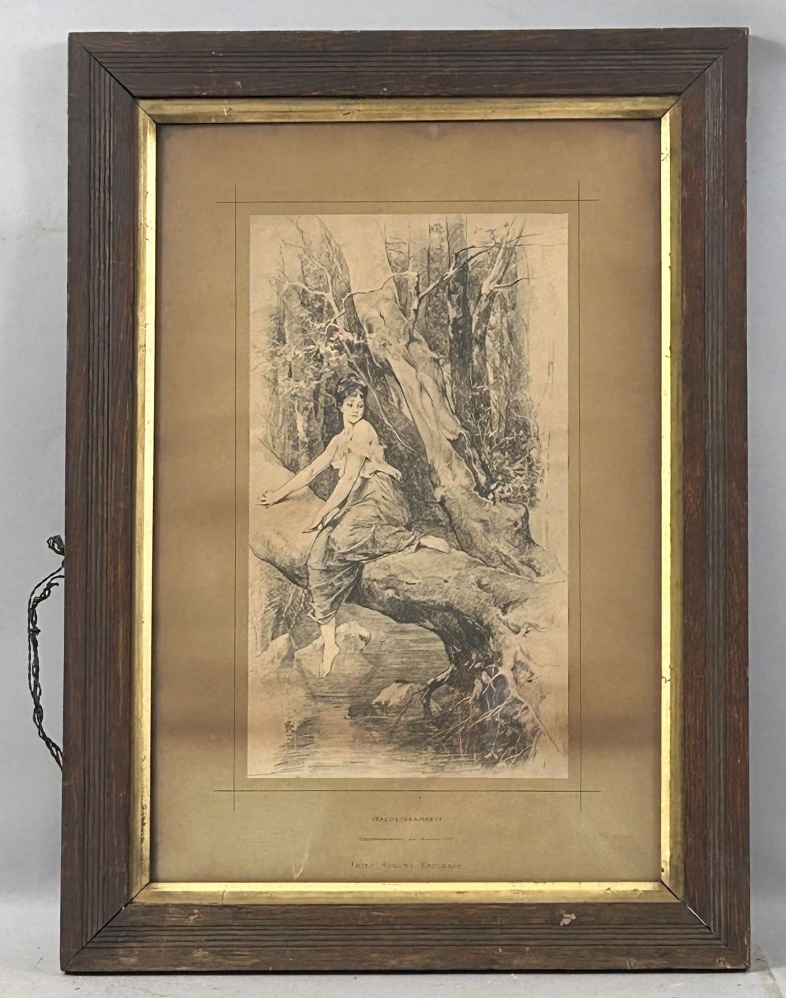 Waldeinsamkeit by Fritz August Kaulbach: Etching Woman Portrait, Waldeinsamkeit by Fritz August Kaulbach, frame size 21.25''h x 15.5''w and sight size 17.25''h x 15.5''w