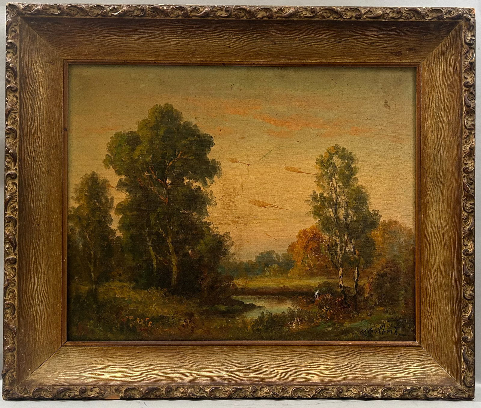 Antique Riverscape Painting Oil in Canvas (1 of 6)