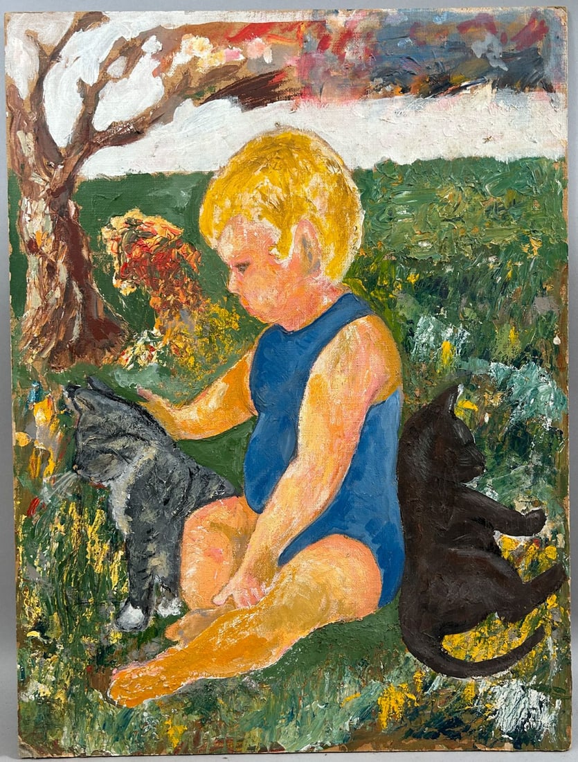 Acrylic on Board Baby Portrait: Acrylic on Board Baby Portrait, Unsigned, board size 24"H x 18"W