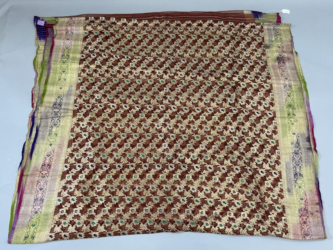 India Sheer Silk Sari with Metallic Gold Threads (1 of 9)