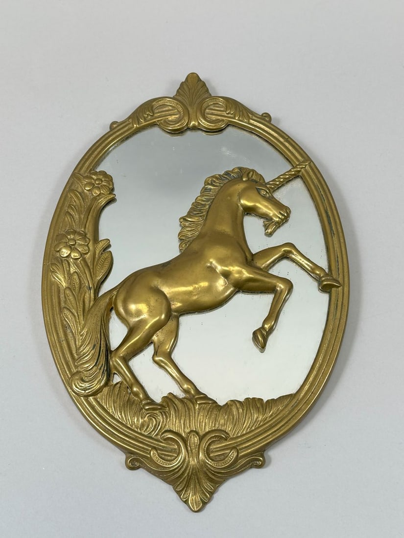 Vintage Solid Brass Unicorn Wall Mirror (1 of 2)