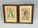 Vintage Framed F.T Richards Hand Colored Golfer Lithographs Prints (2)