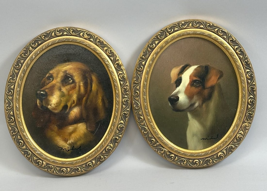 Vintage Framed Dog Portraits Oil Paintings on Canvas (2) (1 of 2)