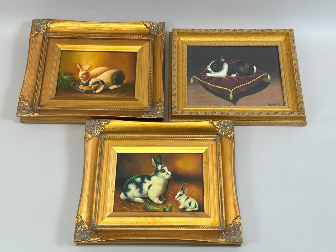 Lot of 3 -Rabbit Oil Paintings on Panel by Robert Grace and Lyndi (1 of 4)